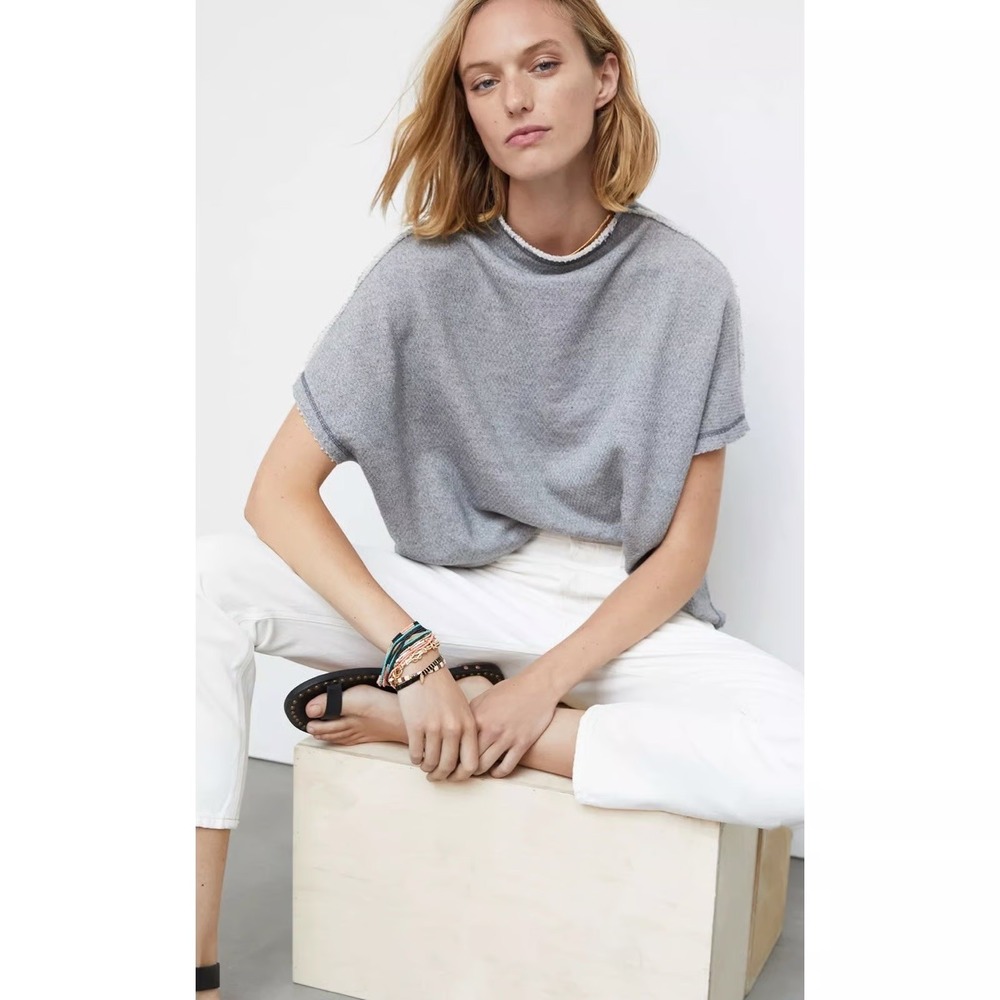 Pilcro Anthropologie Gray Boxy Knit Tee XS Oversized Minimalist Textured Top - Picture 1 of 11